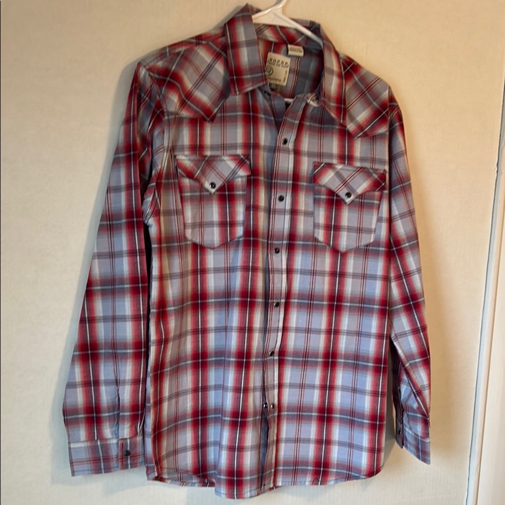 Roper Western Cowgirl Snap L/S Gray/Red Plaid Shirt. Size XL